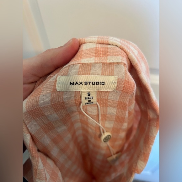 NWT Max Studio Peach Gingham Women's button down  sleeveless collared top - Picture 6 of 7